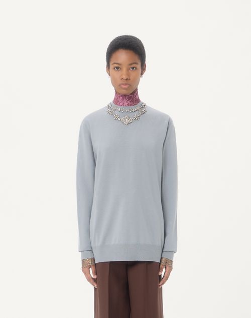 Valentino - Maglia In Lana Ricamata - Grigio - Donna - Maglieria