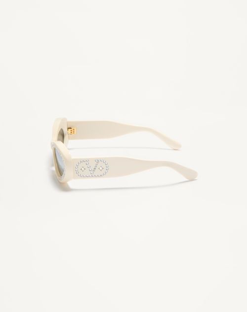 Valentino - Narrow Oval Acetate Frame - Ivory/silver - Woman - Eyewear