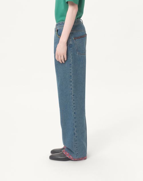 Valentino - Denim Pants With Printed Border - Blue - Man - Denim