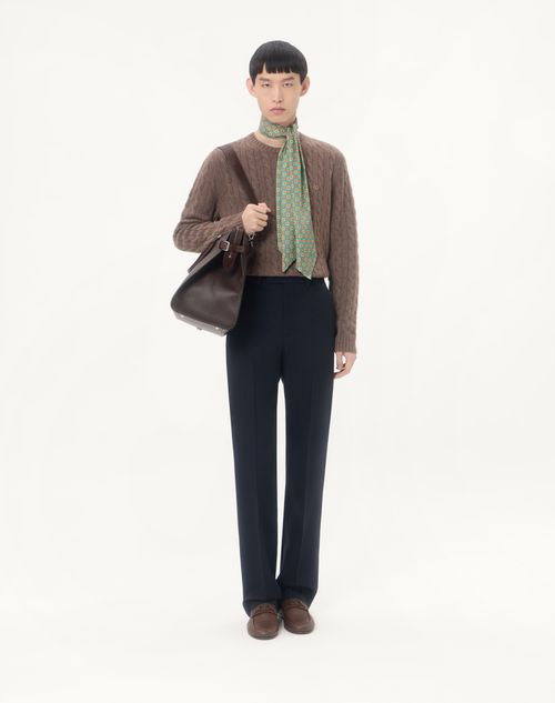 Valentino - Valentino Cashmere Cable-knit Pullover With Vlogo - Brown - Man - Knitwear