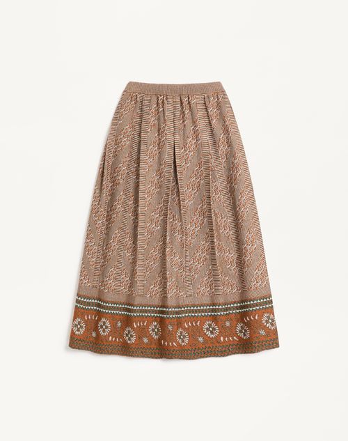 Valentino - Knitted Skirt With Lurex Jacquard Pattern - Ginger Orange/beige - Woman - Skirts