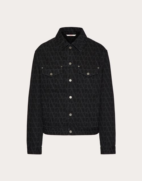 Shop Valentino Denim Jacket With Toile Iconographe Print In Black