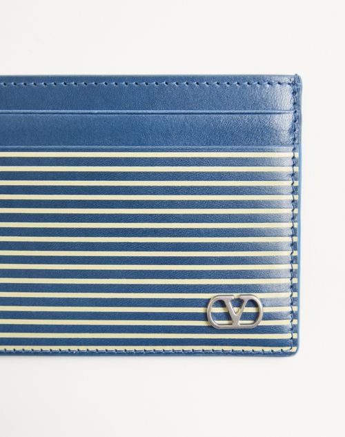 Valentino Garavani - Valentino Garavani Vlogo Signature Cardholder In Grainy Calfskin With Striped Print - Azure - Man - Wallets And Small Leather Goods