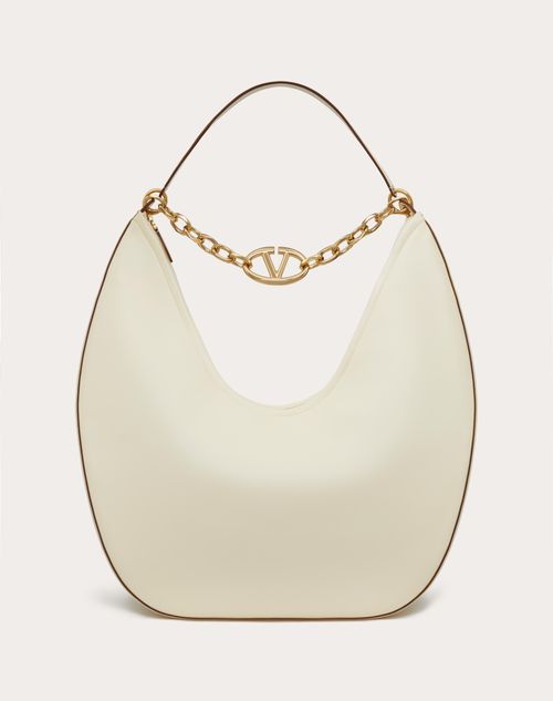 Shop Valentino Garavani Maxi Vlogo Moon Nappa Leather Hobo Bag With Chain Woman Ivory Uni