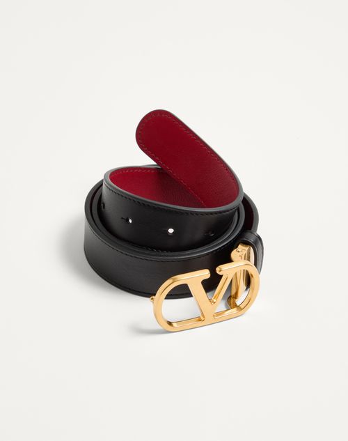 Valentino Garavani - Vlogo Signature Reversible Shiny Calfskin Belt - 30mm / 1.2 In. - Black/red - Woman - Belts