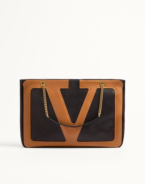 Valentino Viva Superstar Leather Shoulder Bag With Maxi Vlogo Signature On The Front In Black/brown