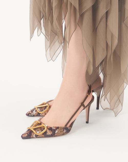 Valentino Garavani - Vlogo Signature Slingback Décolleté With Animalier Embroidery 80mm - Brown/multicolour - Woman - Pumps