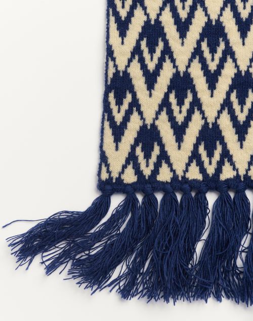 Valentino Garavani - Toute La V Knitted Wool Scarf - Navy/cream - Man - Soft Accessories