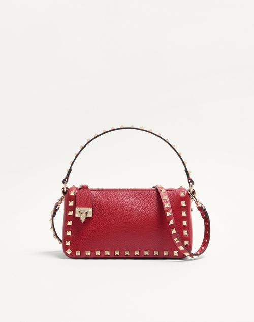 Valentino Garavani - Small Rockstud Grainy Calfskin Crossbody Bag - Rosso Valentino - Woman - Bags