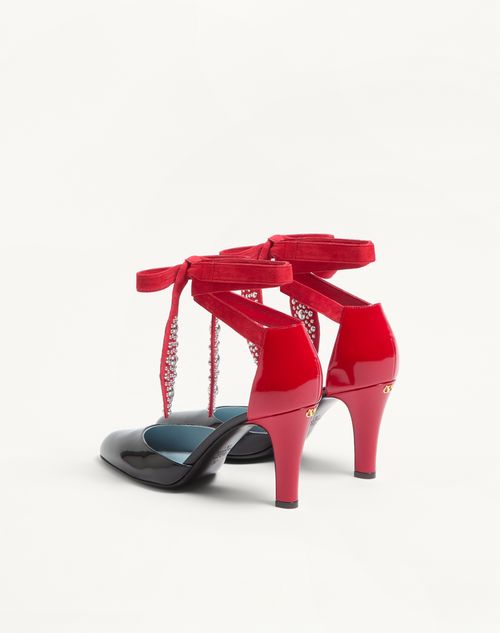 Valentino Garavani - Foliefoliage Pumps In Abrasive Calfskin 85mm - Black/pure Red - Woman - Pumps