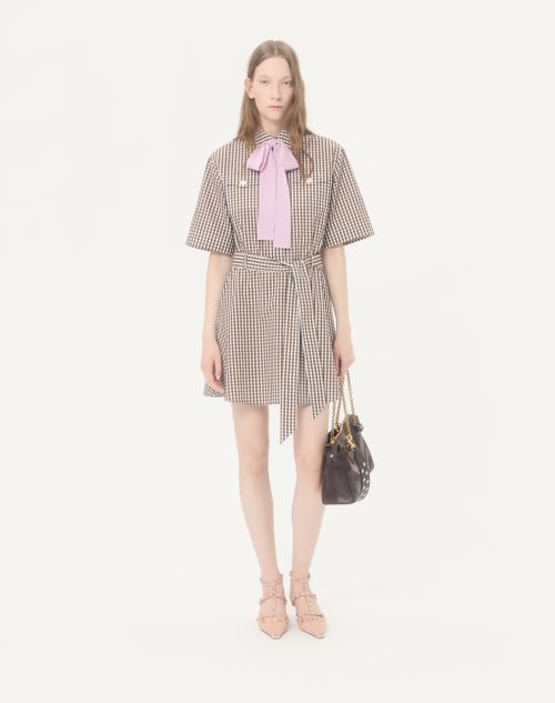 Valentino - Vestido Corto De Algodón Vichy - Chocolate/marfil - Mujer - Vestidos