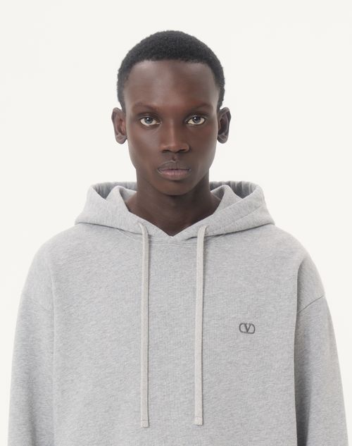 Valentino - Valentino Cotton Hoodie With Vlogo Embroidery - Grey - Man - T-shirts And Sweatshirts