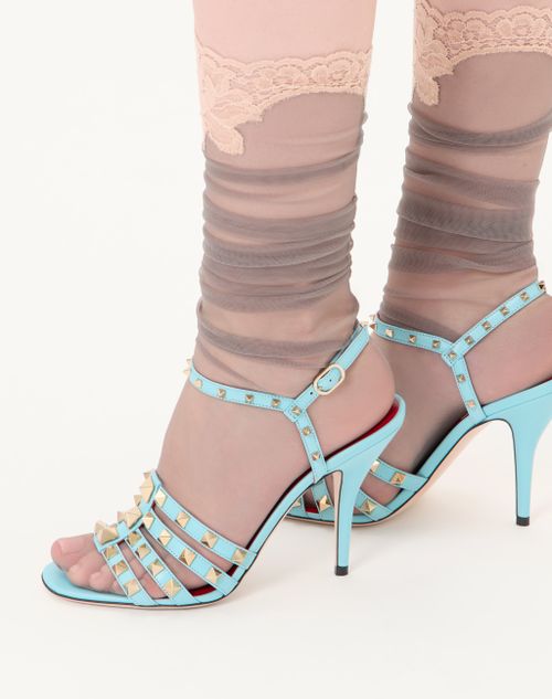 Valentino Garavani - Rockstud Kidskin Sandal 100mm - Azure - Woman - Sandals